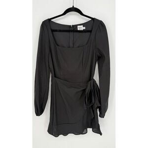 Princess Polly Villa Black Long Sleeve Linen Blend Faux Wrap Skirt Mini Dress 8